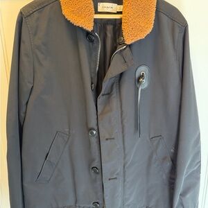 Coach Men's Dark Gray Jacket with Brown Collar